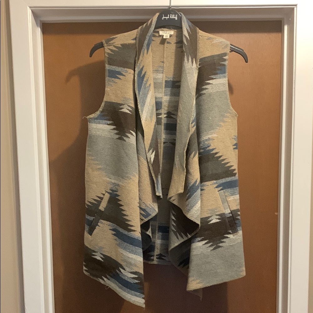 Tribal Cream and Blue Blazer with Artistic Geometric Design